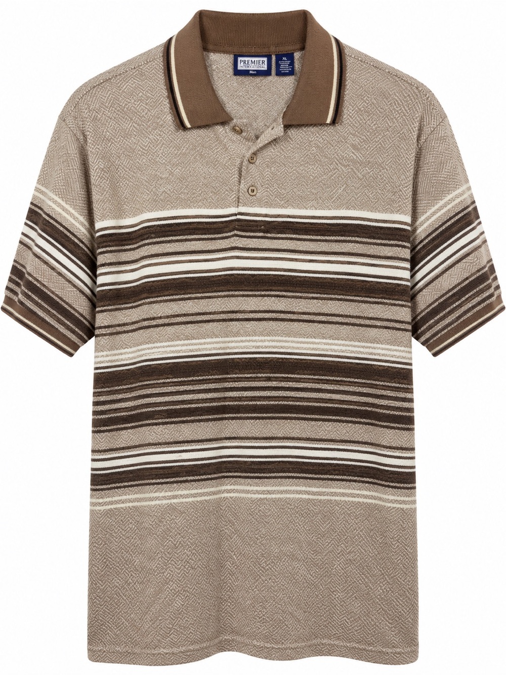 Premier International For Men XL Striped Textured Knit Short Sleeve Polo Shirt
